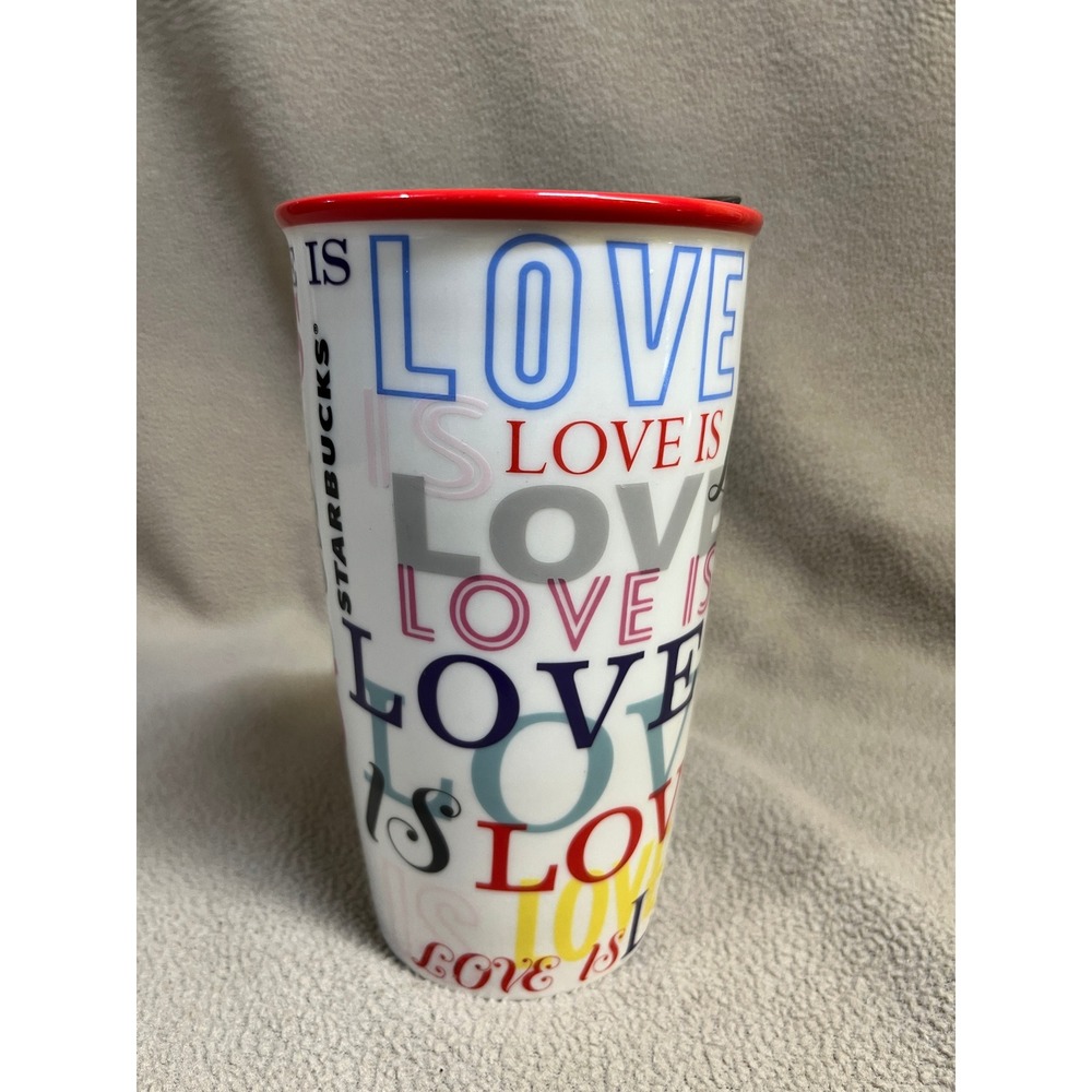 Starbucks Love Is Love Pride Ceramic Travel Tumbler Mug 12oz Red Rim 2018 - Picture 4 of 16